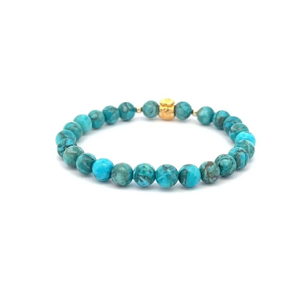 18K Gold Money Bag Lucky Charm Beads Bracelet Gemstones Turquoise 6mm - Picture 5 of 5